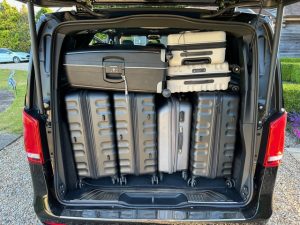 V Class with extensive luggage in boot - Class Executive Cars 2024